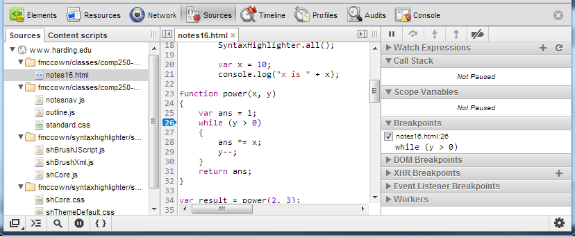 Chrome debugger