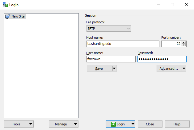 WinSCP login screenshot