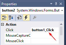 button1_Click appears next to Click event