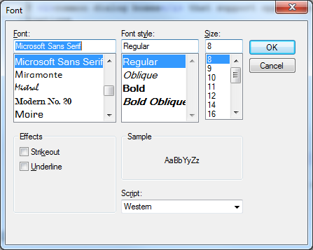 Font dialog box